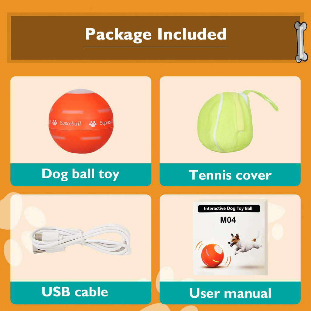 PetDroid Interactive Dog Toys Dog Ball, [Newly Upgraded] Durable Motion Activated Automatic Rolling Ball Toys for/Small/Medium/Large Dogs,USB Rechargeable(Orange)