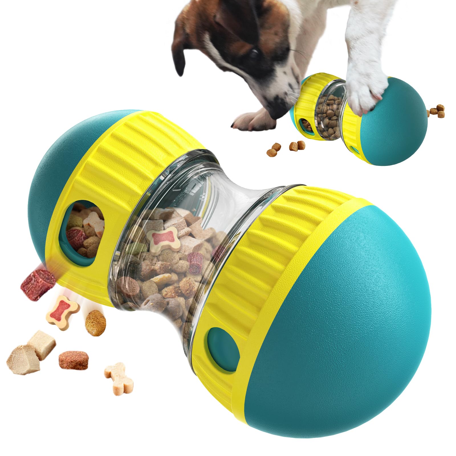 BSISUERM Dog Puzzle Toy Adjustable Treat Dispensing Ball Food Dispenser Tough Slow Feeder Puppy Enrichment Training Toy Pet Interactive Chase Toys for Small Medium Large Dogs to Keep Them Busy, Green