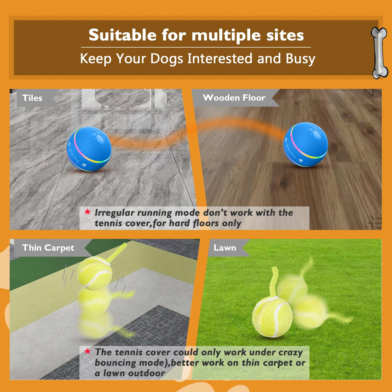 PetDroid Interactive Dog Toys Dog Ball, [Newly Upgraded] Durable Motion Activated Automatic Rolling Ball Toys for/Small/Medium/Large Dogs,USB Rechargeable(Orange)