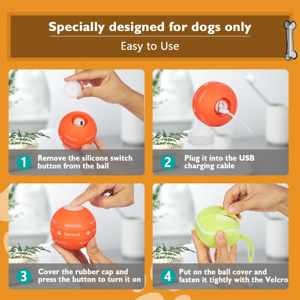 PetDroid Interactive Dog Toys Dog Ball, [Newly Upgraded] Durable Motion Activated Automatic Rolling Ball Toys for/Small/Medium/Large Dogs,USB Rechargeable(Orange)