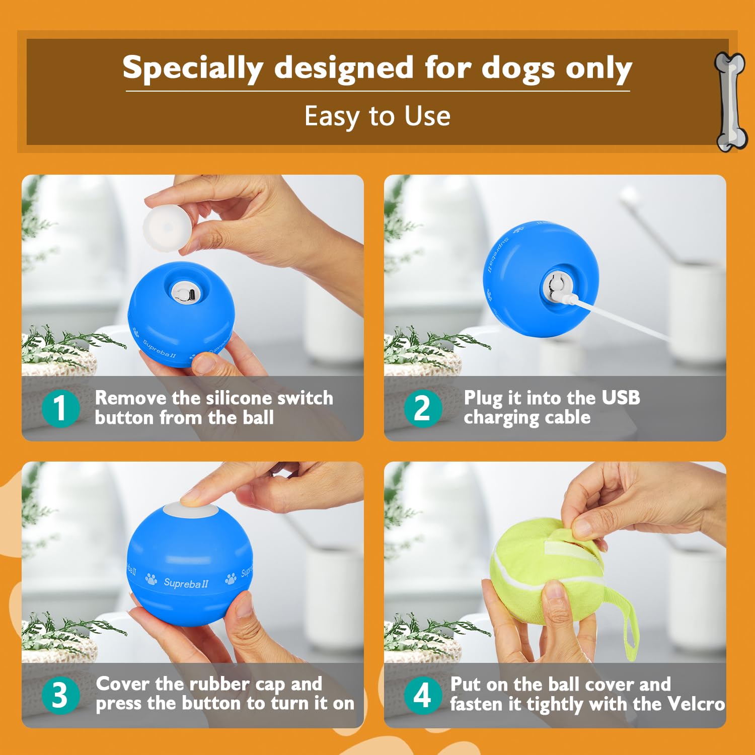 PetDroid Interactive Dog Toys Dog Ball, [Newly Upgraded] Durable Motion Activated Automatic Rolling Ball Toys for/Small/Medium/Large Dogs,USB Rechargeable(Orange)