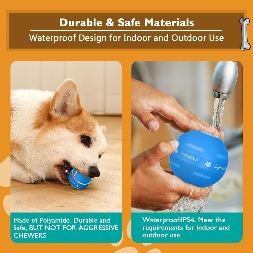 PetDroid Interactive Dog Toys Dog Ball, [Newly Upgraded] Durable Motion Activated Automatic Rolling Ball Toys for/Small/Medium/Large Dogs,USB Rechargeable(Orange)