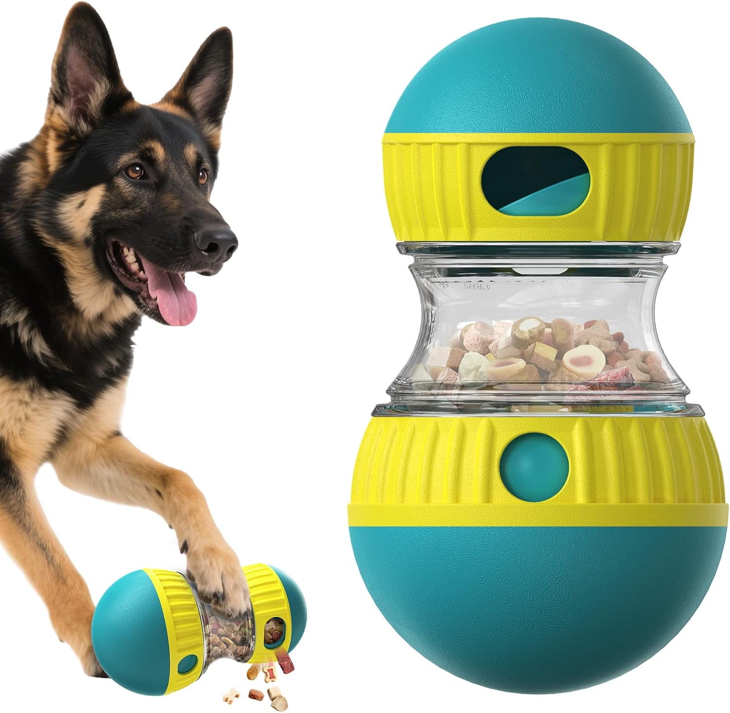 BSISUERM Dog Puzzle Toy Adjustable Treat Dispensing Ball Food Dispenser Tough Slow Feeder Puppy Enrichment Training Toy Pet Interactive Chase Toys for Small Medium Large Dogs to Keep Them Busy, Green