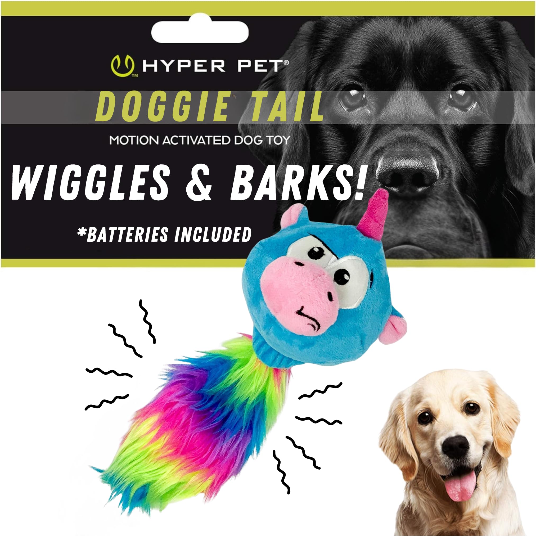 Hyper Pet Doggie Tail & Unicorn Pal Interactive Plush Dog Toys - 2 Pack Value Pack (Interactive Toy that Wiggles, Vibrates & Barks Dog Toys for Boredom & Stimulating Play) Colors May Vary